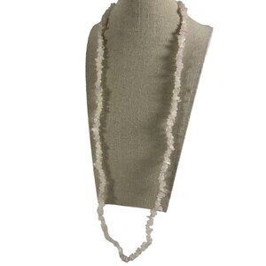 Rose Quartz Necklace Pale Pink Chippy Nuggets 32" Long Natural